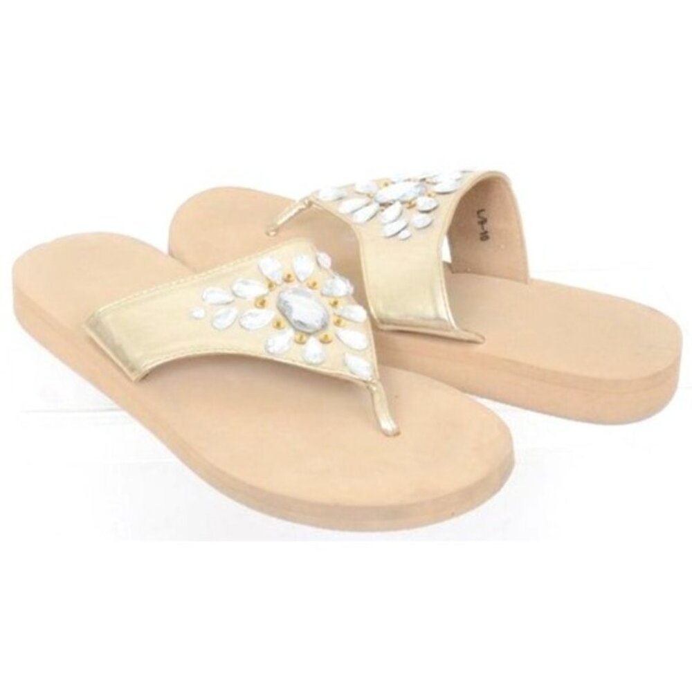 Bling Gold Metallic Flip Flop Thong Sandals Womens LG (9-10) Beach Resort Cruise